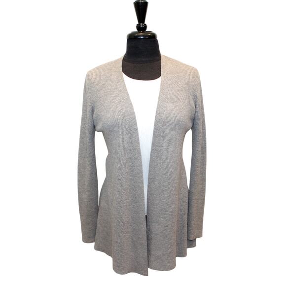 A6 Auth EILEEN FISHER Gray Long Stretch Ribbed Knit Wool Cardigan Size XXS - Picture 1 of 5